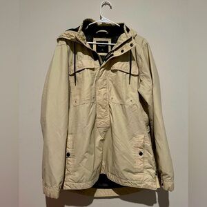 Hollister Women's Size XL Khaki Hooded Jacket Coat Button 3/4 Zipper Pockets